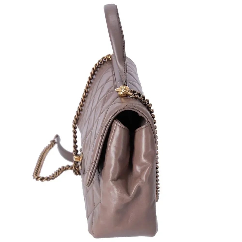 CHANEL Glazed Calfskin Quilted Medium Top Handle Flap Bag Dark Gray